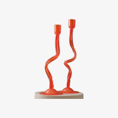 Wolf & Badger Red Hand-Blown Twisted Glass Candle Holders - Set Of Two In Fiery Coral | Anatoliacraft