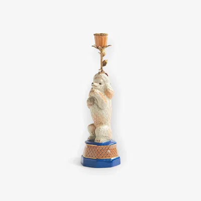 Wolf & Badger White / Gold / Blue Poodle Candle Holder With Brass Accent | One Size | Fable and Mirth