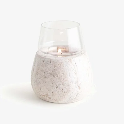 Wolf & Badger Neutrals Vaina Large Candle Holder Glass  - Travertine Marble | And Jacob