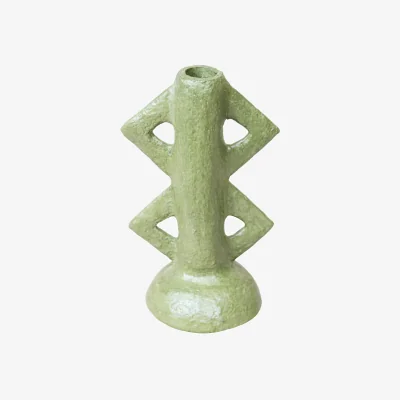 Wolf & Badger Green Paper Mache Candle Holder Fifty Two Three | One Size | Botanical Boys