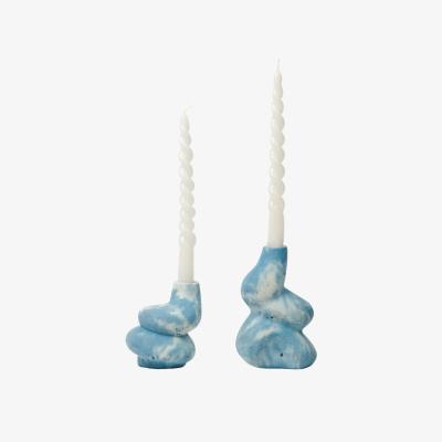 Wolf & Badger The Cuddle - Pair Of Concrete Candle Holders - Blue & White Smith & Goat