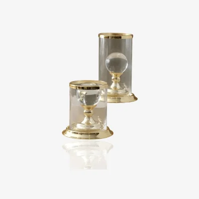 Wolf & Badger Neutrals / Gold Glass Dome Candle Holders With Gold Base – Set Of Two | Marleth