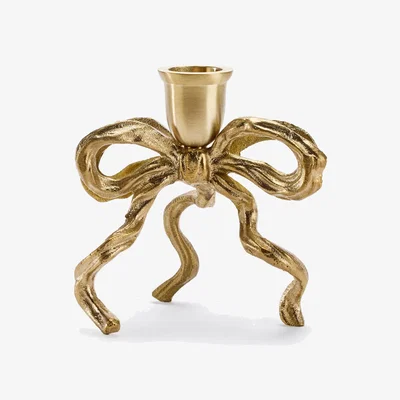 Wolf & Badger Neutrals Brass Bow Candle Holder | One Size | Love Ally