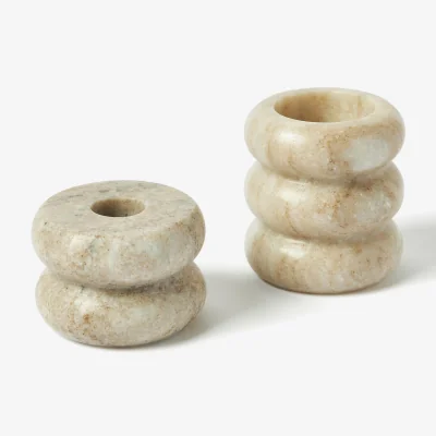 Westwing 2-in-1 Marble Candle & Tealight Holders Orta, Set of 2