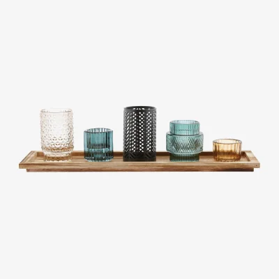 Westwing Candle Holders Elviena with Wooden Tray