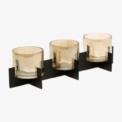 Westwing Mouth-Blown Brass Candle Holder Trio Noir