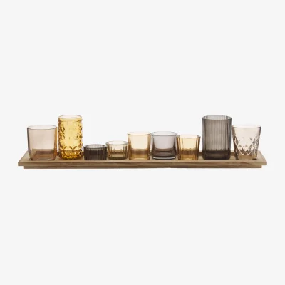 Westwing Glass Candle Holders Wessel with Wooden Tray