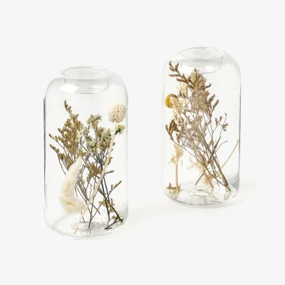 Westwing Tealight Holders Eleonora with Dried Flowers, Set of 2