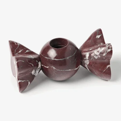 Westwing Candle Holder Lexy, Rosso Levanto Marble, Set of 2