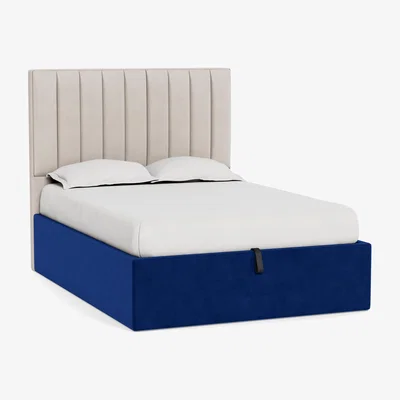 Heal's Heal's Storage Divan Double Smart Luxe Velvet Azure Black Feet - Heal's UK Bedroom Furniture
