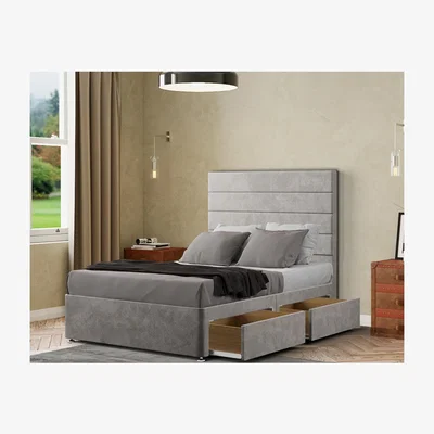 The Range George Divan Bed 2 Drawers Floor Standing Headboard  Plush - Silver / Double