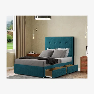 The Range Darlington Divan Bed 2 Drawers Floor Standing Headboard Matching Buttons Plush - Emerald / Double