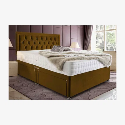 The Range Leonardo Divan Upholstered Plush Velvet Bed Frame - Yellow / Double