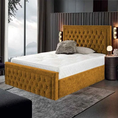 The Range Irati Upholstered Plush Velvet Bed Frame - Yellow / Double