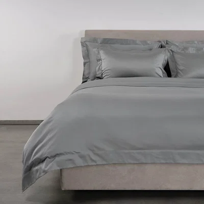 Amara Celso de Lemos - Bourdon Egyptian Cotton Sateen Duvet Cover Set - Perle Silver - Super King