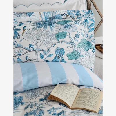 Marks & Spencer Sanderson Pure Cotton Sateen Crane & Frog Duvet Cover - 6FT - Blue, Blue