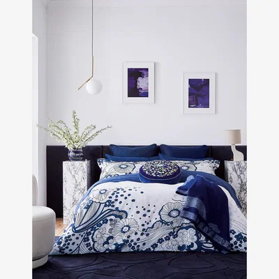 Marks & Spencer Ted Baker Pure Cotton Sateen Swirl Floral Duvet Cover - 6FT - Navy, Navy