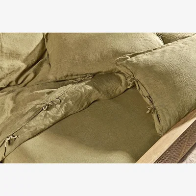 Nkuku Nkuku Adya Linen Duvet Cover | Textiles | Olive | Super King