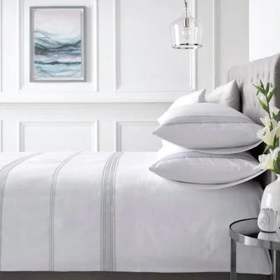 Downtown Appletree Boutique Embroidered Band White/ Silver Duvet Cover Set - Double, Cotton - ["White","Silver"], ["Double","King","Super King"]