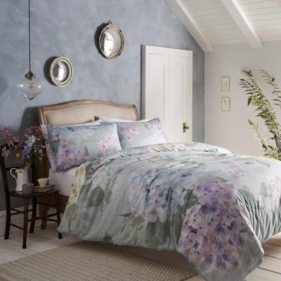 Downtown Appletree Hydrangea Seafoam Duvet Cover Set - Double, Cotton, Floral - ["Multi"], ["Double","King","Super King"]