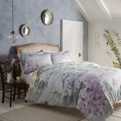 Downtown Appletree Hydrangea Seafoam Duvet Cover Set - Double, Cotton, Floral - ["Multi"], ["Double","King","Super King"]