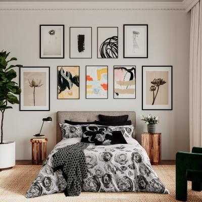 Downtown Ted Baker Mono Floral Duvet Cover Set - Super King In BlackGreyWhite