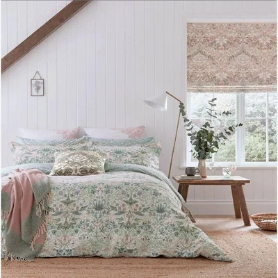 Downtown Morris & Co Strawberry Thief Pink Duvet Cover, Cotton - ["Pink"], ["Single","Double","King","Super King"]