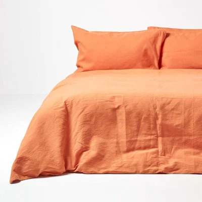 The Range Linen Duvet Cover Set with Pillowcase - Burnt Orange / Superking