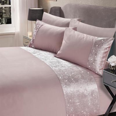 The Range Sienna Glitter Crushed Velvet Panel Duvet Cover Pillowcase - Pink / Superking Size