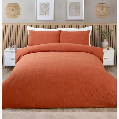 The Range Merida Waffle Stripe Duvet Cover and Pillowcase Set - Rust / Superking