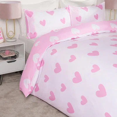 The Range Dreamscene Love Heart Print Duvet Cover with Pillowcase Quilt Bedding Set - Pink / Superking
