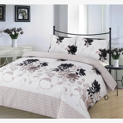 The Range Bethany Balck Floral Duvet Cover Set Reverisible Zig Zag Bedding - Black / Superking