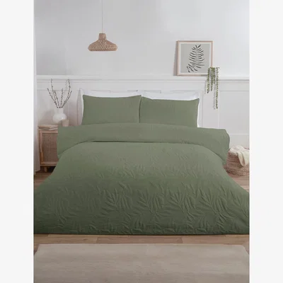 The Range Avery Leaf Duvet Cover and Pillowcase Set - Olive Green / Superking