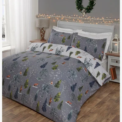 The Range Snowy Forest Duvet Cover and Pillowcase Set - Grey / Superking