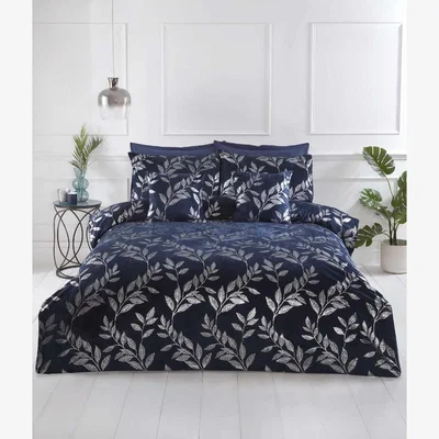 The Range Como Navy Gold Foil Detailing Duvet Cover Set - Blue / Superking