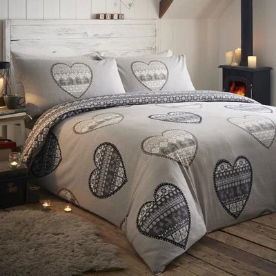 The Range Boden Flannelette Charcoal Reversible Duvet Cover Set - Charcoal Grey / Superking