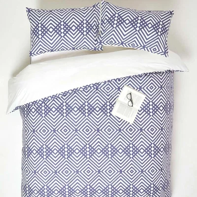 The Range Geometric Printed Duvet Cover Set with Pillowcase - Blue / Superking