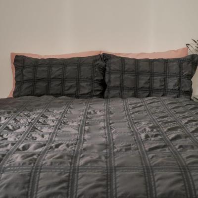 The Range Sienna Check Seersucker Duvet Cover with Pillowcase Bedding Set - Grey / Superking