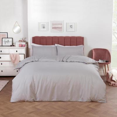 The Range Dreamscene Pom Pom Trim Duvet Cover with Pillowcase Bedding Set - Grey / Superking