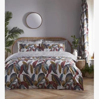 The Range 144 Thread Count Bedding Antique Leaf Duvet Cover Set - Red / Superking / 220cm