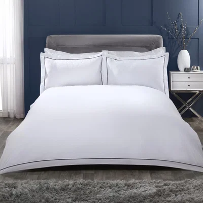 The Range Oxford Stitch Trim 200 Thread Count Duvet Cover and Pillowcase Set - Navy / Super King