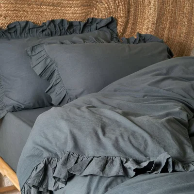 Sazy Ruby 100% Turkish Cotton Duvet Cover Set, Anthracite Grey, Super King Size