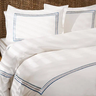 Sazy Darcy Embroidered 100% Turkish Cotton 210 TC Duvet Cover Set, White - Blue, Super King Size