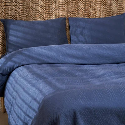 Sazy Freddie 100% Turkish Cotton Jacquard 300 TC Duvet Cover Set, Navy, Super King Size