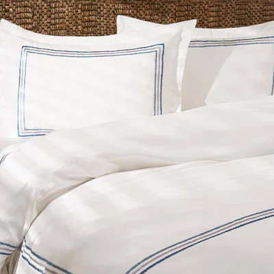 Sazy Darcy Embroidered 100% Turkish Cotton 210 TC Duvet Cover + Fitted Sheet + 4 Pillowcases, White - Blue, Super King Size