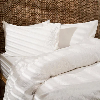 Sazy Freddie 100% Turkish Cotton Jacquard 300 TC Duvet Cover Set + Fitted Sheet, White, Super King Size