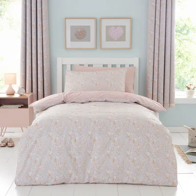 Dunelm Ditsy Bunny Pink 100% Cotton Duvet Cover and Pillowcase Set Light Pink