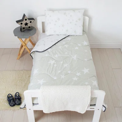 Dunelm Coverless Grey Stars 4 Tog Cot Bed Duvet and Pillow Set Light Grey