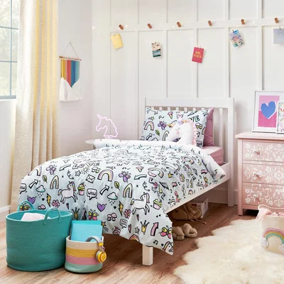 Dunelm Unicorn Doodle Duvet Cover and Pillowcase Set Aqua (Blue)