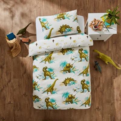 Dunelm Dinosaur Brushed Cotton Duvet Cover & Pillowcase Set White